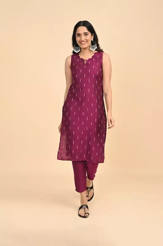Women jacquard kurta - Pink