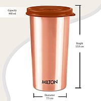 MILTON Copper Drinking Water Tumbler with Lid, 1 Piece, 480 ml, Copper 100% Leak Proof