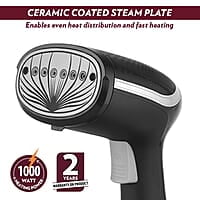 Borosil Handheld Garment Steamer Gs01,Horizontal & Vertical Use,1000 Watts Fast Heating,Ceramic Steam Nozzle,200 Ml Water Tank,Detachable Fabric Brush,Lint Brush,For Silk,Nylon,Rayon,Wool,Cotton