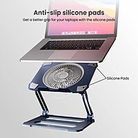 Portronics My Buddy K10 Laptop Stand – Metal Build | Foldable & Extendable | Cooling Fan | Grey