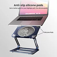 Portronics My Buddy K10 Laptop Stand – Metal Build | Foldable & Extendable | Cooling Fan | Grey