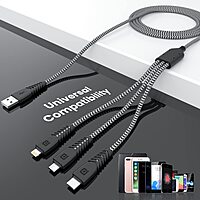 Portronics Konnect J9 3-in-1 Charging Cable – 3A Fast Charging | Data Sync | 1.5M Tangle-Free Cable