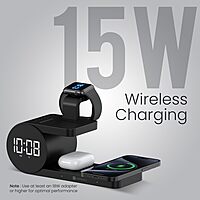 Portronics Freedom 6 – A versatile 6-in-1 wireless charger featuring an integrated alarm clock, perfect for charging multiple devices simultaneously while keeping you on schedule. Sleek and efficient!