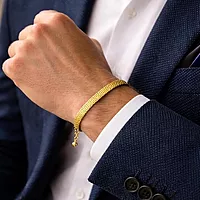 Impon Gold Plated Flat Wheat Chain Bracelet for Men & Women | Thick Flexible Design Gold Finish Hand Chain | Premium Daily Wear Jewelry