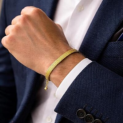Impon Gold Plated Flat Wheat Chain Bracelet for Men & Women | Thick Flexible Design Gold Finish Hand Chain | Premium Daily Wear Jewelry