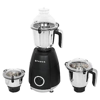 Faber Crown 800W Blender Mixer Grinder, 3 SS clip lock jars and blades low-noise copper motor, up to 20000 rpm speed