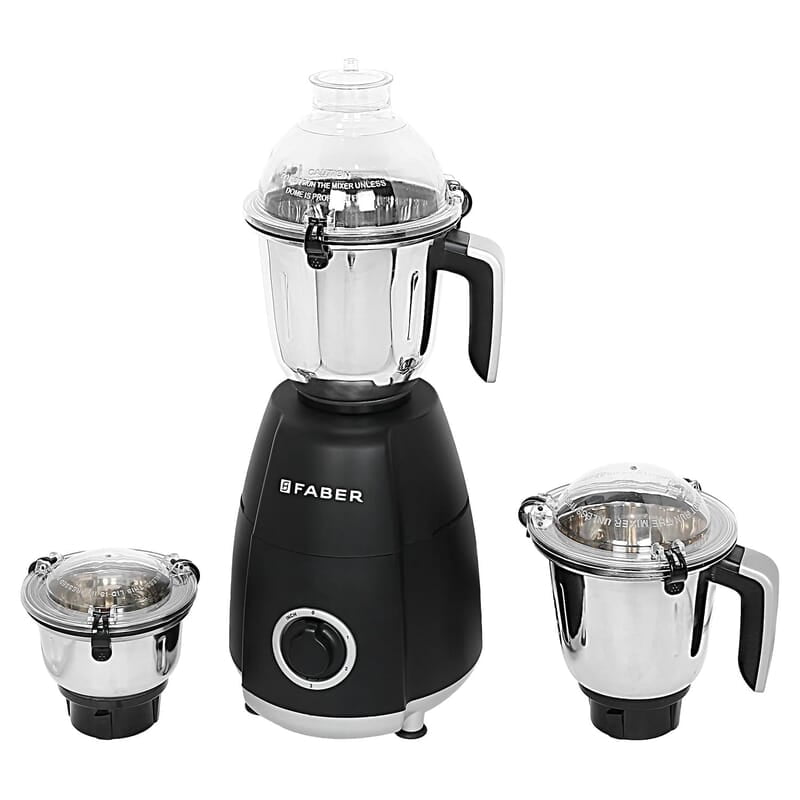Faber Crown 800W Blender Mixer Grinder, 3 SS clip lock jars and blades low-noise copper motor, up to 20000 rpm speed