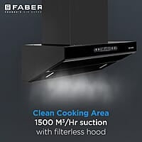 Faber 90cm 1500m³/hr Autoclean Kitchen Chimney Digital Display Filterless Slant Body T-Shape Panel Touch+Gesture