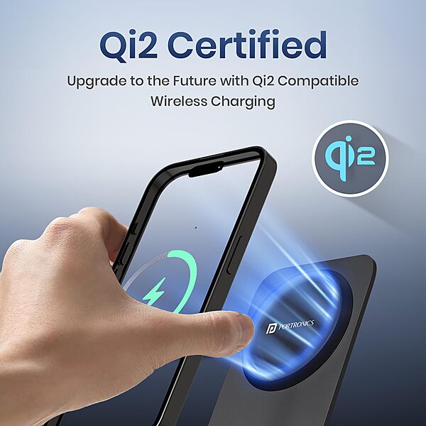 Portronics Flux 2 15W Qi2 Wireless Charger – MagSafe Compatible | iPhone 12–16 Series | Black