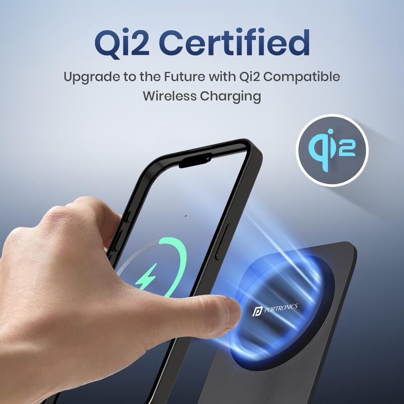 Portronics Flux 2 15W Qi2 Wireless Charger – MagSafe Compatible | iPhone 12–16 Series | Black