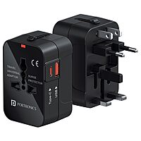 Portronics Juicemate Universal Travel Adapter – 20W PD Type-C & 18W USB-A | Black