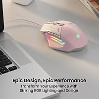 Portronics Vader Pink Gaming Mouse – 6400 DPI RGB features customizable RGB lighting, ergonomic design, and high precision for an immersive gaming experience. Perfect for gamers who love style!