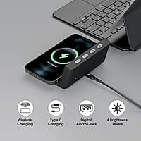 Portronics Freedom 4A Digital Alarm Clock with 15 W Fast Wireless Mobile Charger, Compatible with The iPhone Series