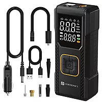 Portronics VAYU 9.0 Tyre Inflator – 6000mAh Portable | Rechargeable + Wired | USB Output | Black
