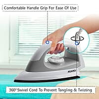 AGARO Eva Electric Dry Iron, 1000W, Non- Stick Coated Heavy Sole Plate