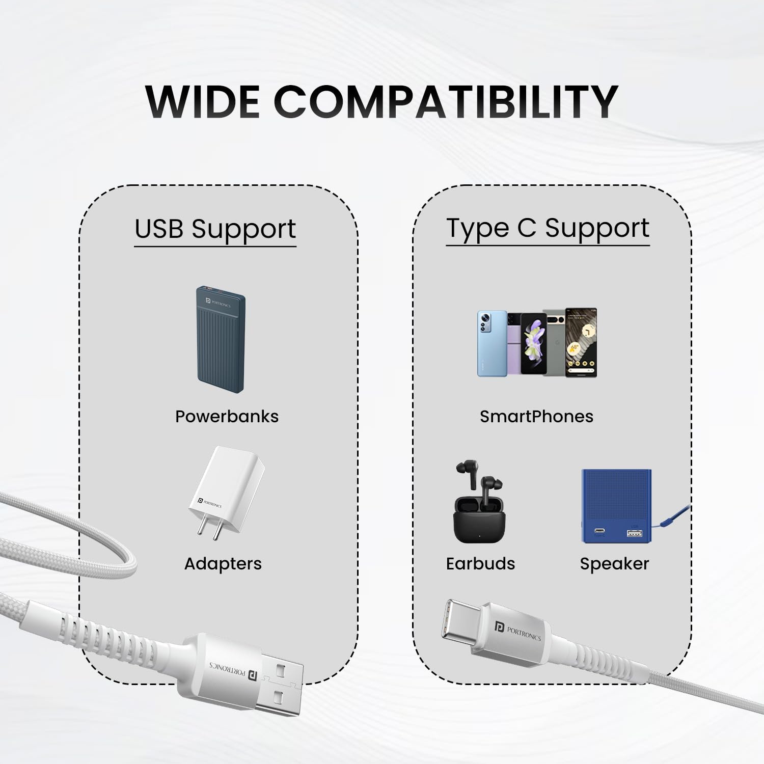Portronics Konnect X – USB to Type-C Cable, 3A, 1M, White. Fast charging and data transfer, durable design, compatible with various devices, perfect for everyday use and travel.