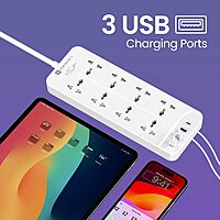 Portronics Power Plate 23 Extension Board – 8 Sockets, USB & 20W Type-C PD, White