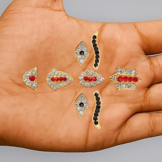 Gold Plated Varalakshmi Face Alankaram Set with Decorative Facial Ornament and Thilak
