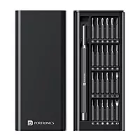 Portronics Bit Box – 24-in-1 Screwdriver Kit Black is a versatile toolset featuring 24 interchangeable bits, a durable handle, and a compact design, perfect for home repairs and DIY projects.