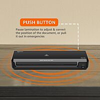 Laplam II LLM‑006 A3 laminator: quick‑warm-up (3–5 min), 4 rollers, hot/cold modes, jam-release, laminates up to 1 mm thick at 500 mm/min, 1‑yr warranty.