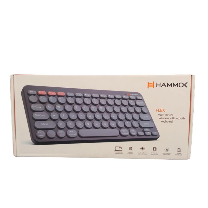 HAMMOK Flex Wireless Keyboard – Bluetooth & Wireless | Compact Design | Round Keys | Multi-Device Compatible | Black