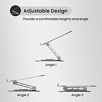 Portronics My Buddy K3 – Laptop Tabletop Stand (Silver) offers adjustable height and angle for ergonomic comfort. Lightweight and portable, it's perfect for home or office use, enhancing productivity.