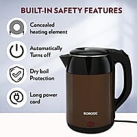 Borosil 1.8L 1800W Stainless Steel Cooltouch Electric Kettle | Boil Water for Tea/Coffee/Soup/Noodles | Water Heater Jug | Auto Cut-off, Dry Boil Protection | Multipurpose Kettle | 1 Year Warranty