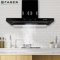 Faber 90cm 1250 m3/hr 6 way silent suction, Autoclean Chimney, Filterless Touch & Gesture Control