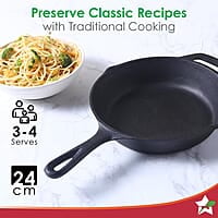 Wonderchef Forza Cast-Iron Fry Pan, Pre-Seasoned Cookware, Induction Friendly, 24cm, 3.8mm
