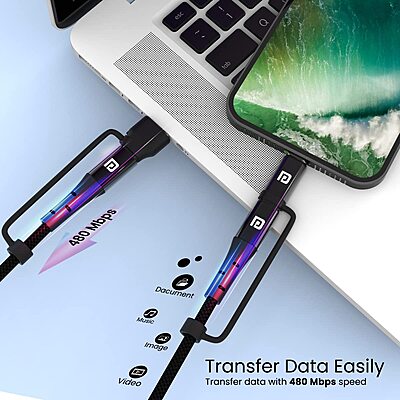 Portronics Konnect J8 – 3-in-1 60W Fast Charge Cable, 1.2M. Versatile charging solution for multiple devices. Durable design, high-speed charging, and convenient length for easy use.