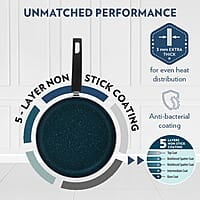 Borosil ProChef Non-Stick Deep Pan with Lid 26 cm | Gas Stove Compatible, Thick Uniform Body for Even Heating | PFOA Free, Blue Exterior, Stir Frying Pan for Eggs, Cutlets, 1 Year Warranty