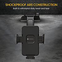 Portronics Clamp M5 – Car Phone Holder. Suction mount securely holds phones. Easy installation, adjustable, compatible with most smartphones.