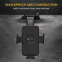Portronics Clamp M5 – Car Phone Holder. Suction mount securely holds phones. Easy installation, adjustable, compatible with most smartphones.