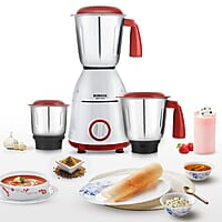 Borosil Best Mixer Grinder, For Wet/Dry Mixing & Grinding, 500 Watts, 3 Jars (400 ml Chutney Jar, 1.5 L Blending Jar, 1 L Grinding Jar), Mixie For Kitchen