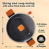 Wonderchef Caesar Forged Virgin Aluminium Casserole with Glass Lid, 24cm, Black, Greblon C3 Non-stick Coating