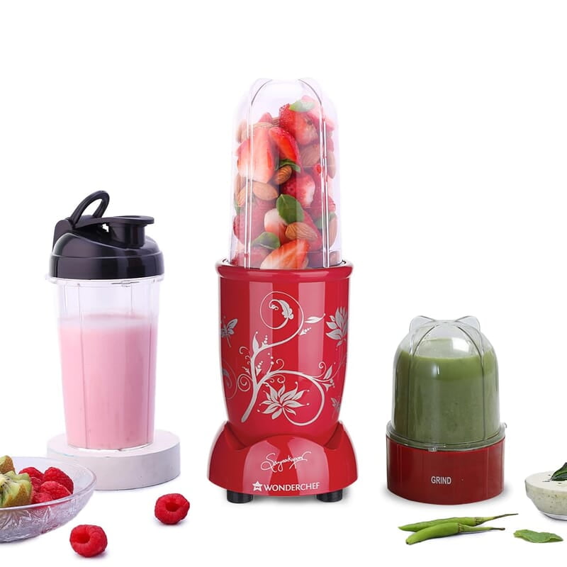 Wonderchef Nutri-blend Mixer Grinder Blender, Smoothie Maker, 3 Unbreakable Jars 500W 22000 RPM Red