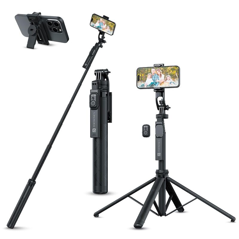 Portronics Lumistick 2 – 3-in-1 Selfie Stick Tripod: Capture amazing selfies and group photos with adjustable height and Bluetooth remote.