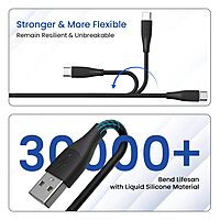 Portronics Silklink – 3A USB-A to Type-C Cable, 1M Black, durable and fast charging, perfect for smartphones and tablets, tangle-free design, high-speed data transfer, reliable performance.