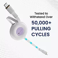 Portronics POR 2271 Konnect Recoil USB-C to USB-C Cable – 60W, 1M, Flat Retractable, White