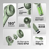 Portronics Toofan Mini Fan – 7800 RPM, Compact Design, White Color, USB Rechargeable, Lightweight, Portable, Ideal for Home, Office, Travel, Adjustable Speed, Quiet Operation, Energy Efficient.