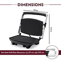 Borosil Jumbo Grill 1000 Watt Sandwich Maker, 2 Slice Automatic Grill Sandwich Maker ,Non-stick Grill plates opens 105°, BPA & PTFE Free, automatic temperature control