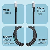 Portronics POR 2802 Flash C2 USB-C to USB-C Cable – 240W, 8K, 60Hz, Thunderbolt 4.0, 1M, Grey