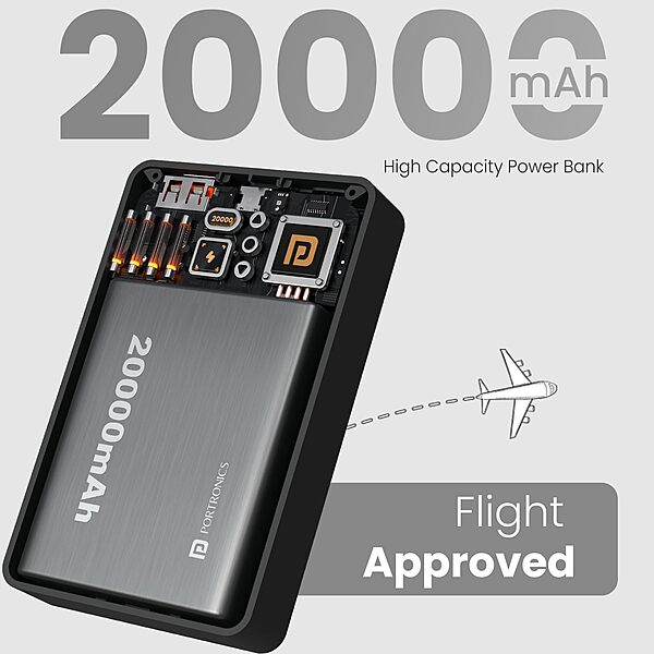 Portronics Mini 20K – 15W Wireless Magnetic 20000mAh Power Bank offers fast charging, sleek design, and portability. Perfect for on-the-go charging of your devices with magnetic alignment.