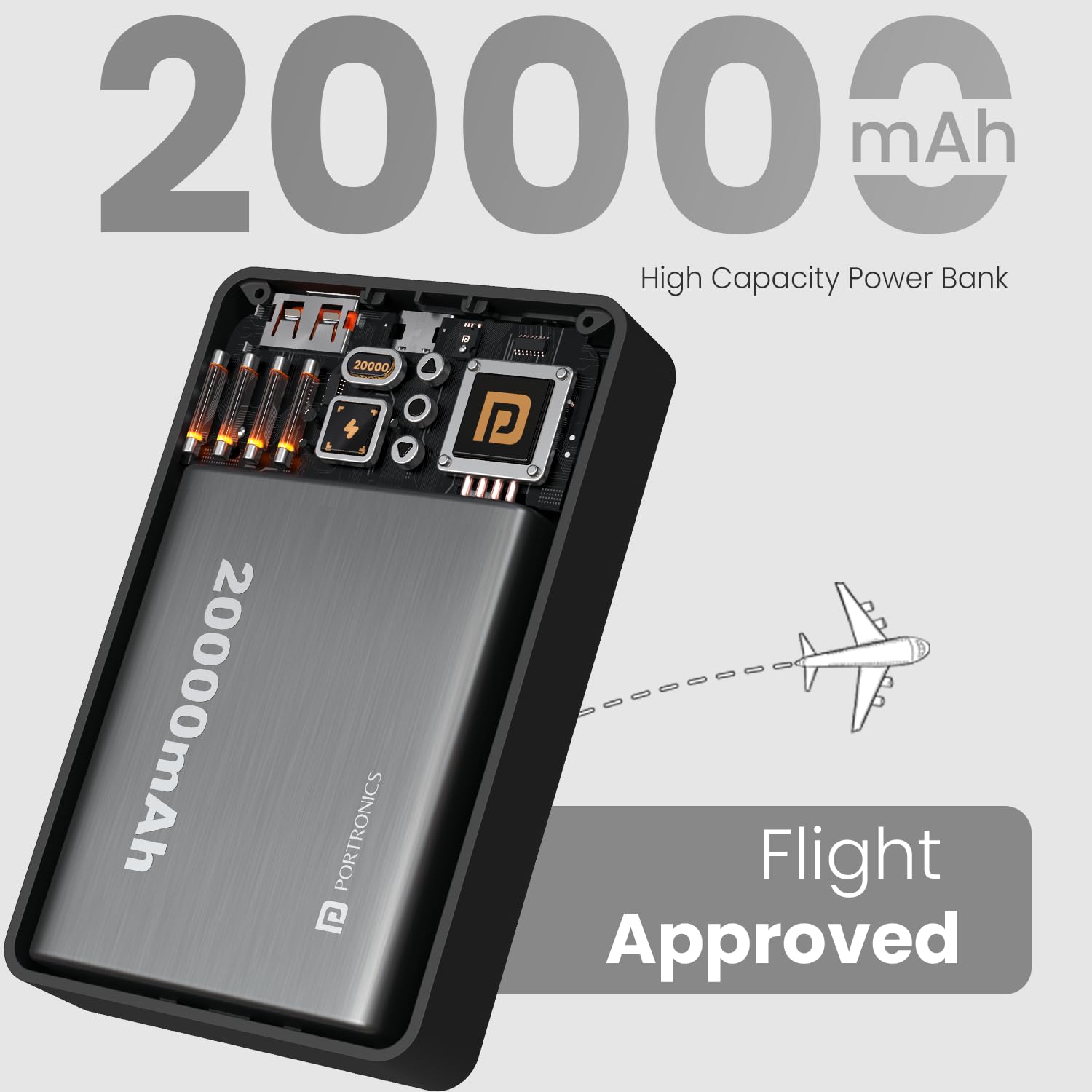 Portronics 2665 Luxcell Wireless Mini 20K Power Bank – 20000mAh | 15W Wireless | 22.5W PD | Black