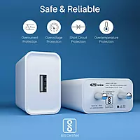 Portronics Adapto 62 USB Wall Charger. Featuring a powerful 2.4A output, it ensures fast and efficient charging for smartphones and tablets. Compact design!