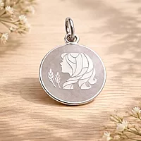 925 Sterling Silver Virgo Zodiac Pendant for Men & Women | Maiden Astrology Charm Necklace | Round Engraved Horoscope Jewelry