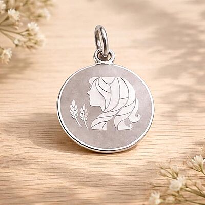 925 Sterling Silver Virgo Zodiac Pendant for Men & Women | Maiden Astrology Charm Necklace | Round Engraved Horoscope Jewelry