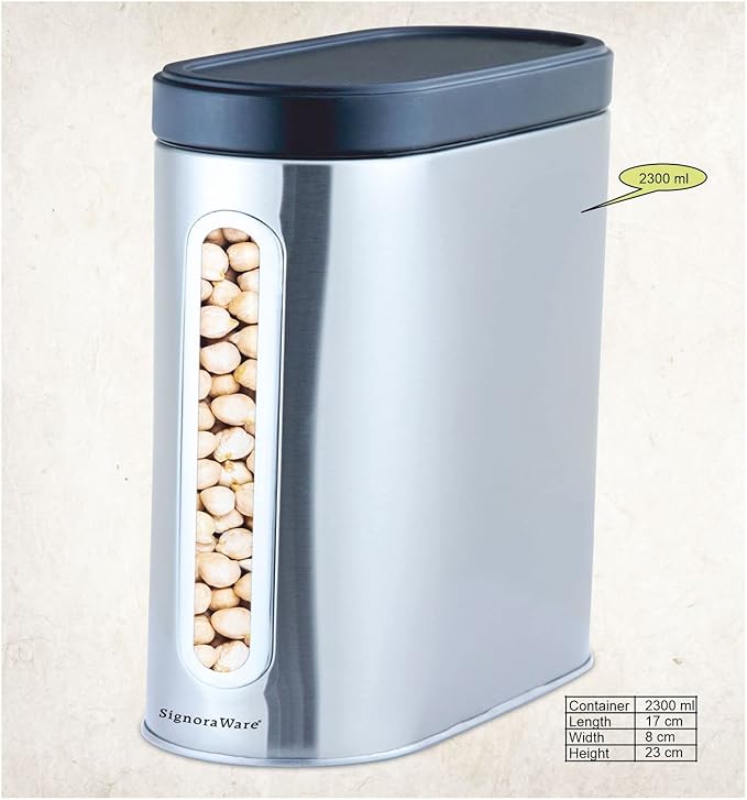 "Signora Ware Modular Steel Container  ( Window Oval Matte ) 2300 ML