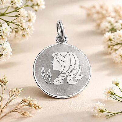 925 Sterling Silver Virgo Zodiac Pendant for Men & Women | Maiden Astrology Charm Necklace | Round Engraved Horoscope Jewelry