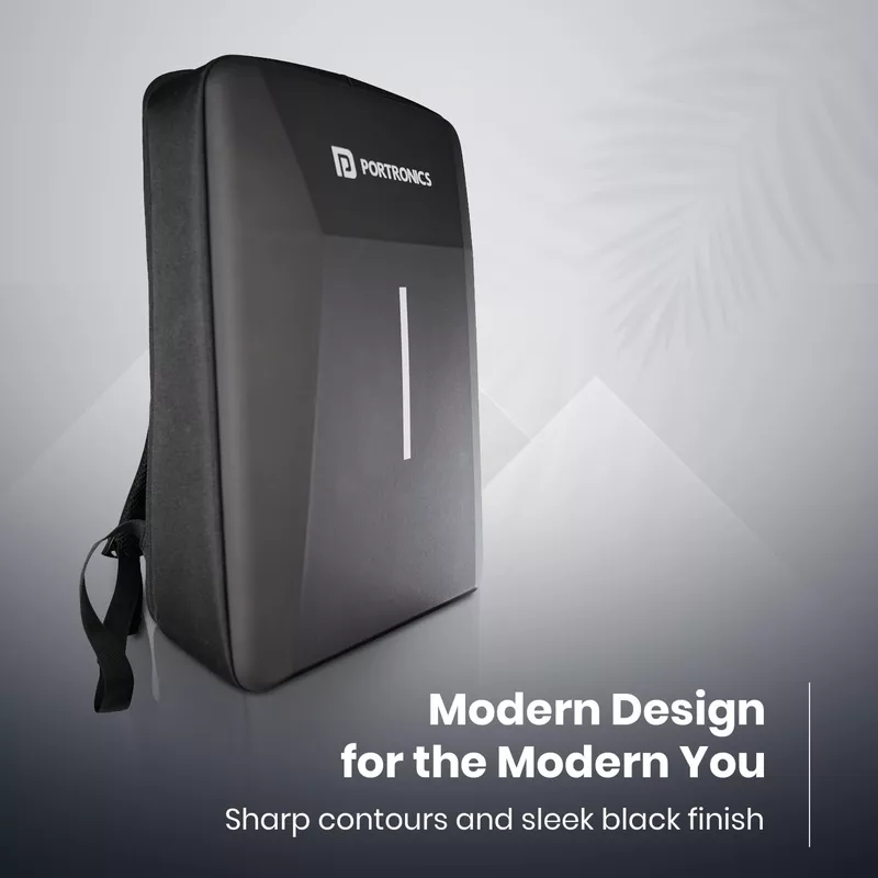 Portronics Byte 2 Backpack – 15.6 Inch Laptop Hard Shell Backpack Black 1 Year Warranty